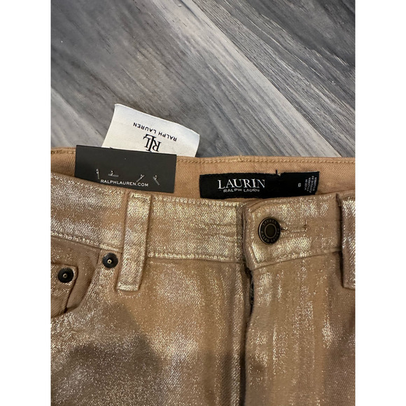 Lauren by Ralph Lauren High Rise Comfort Straight Jeans Belle Wash Metallic Gold - Picture 4 of 10